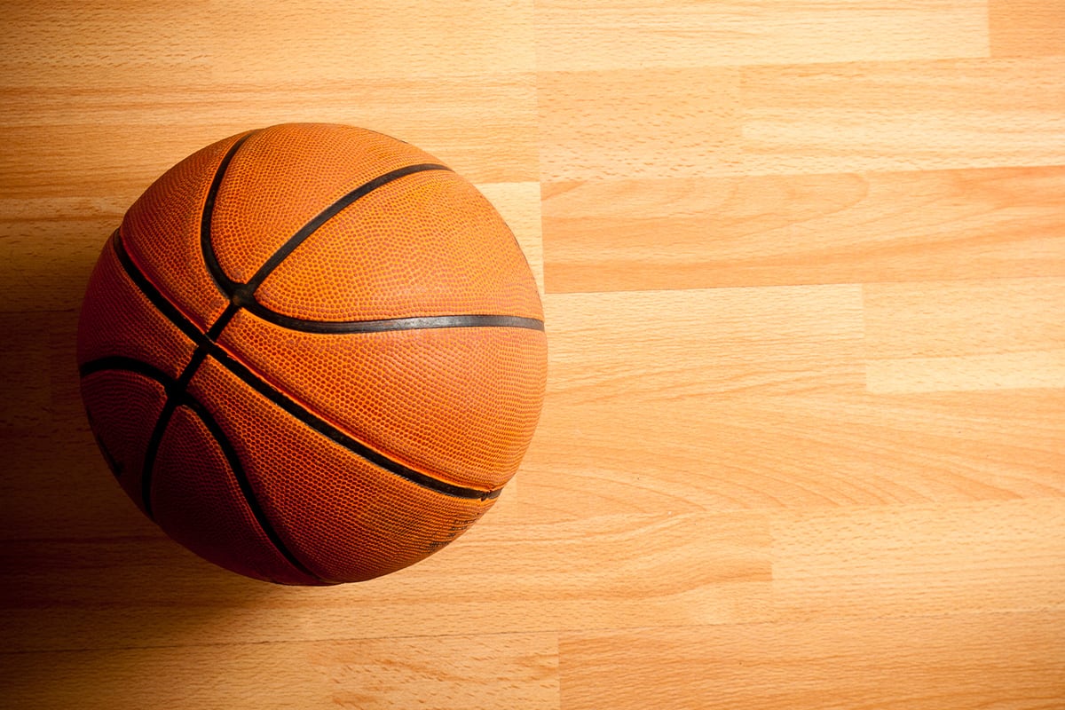 basketball on a dead spot on a basketbal court